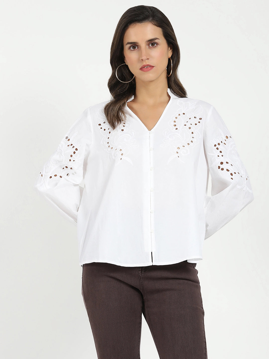 White Schiffli Loose Fit Top