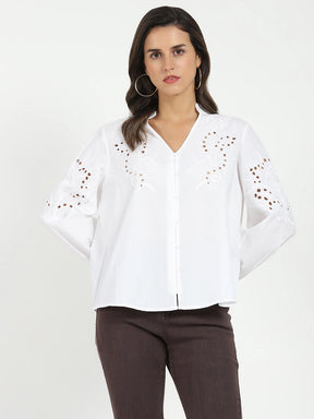 White Schiffli Loose Fit Top