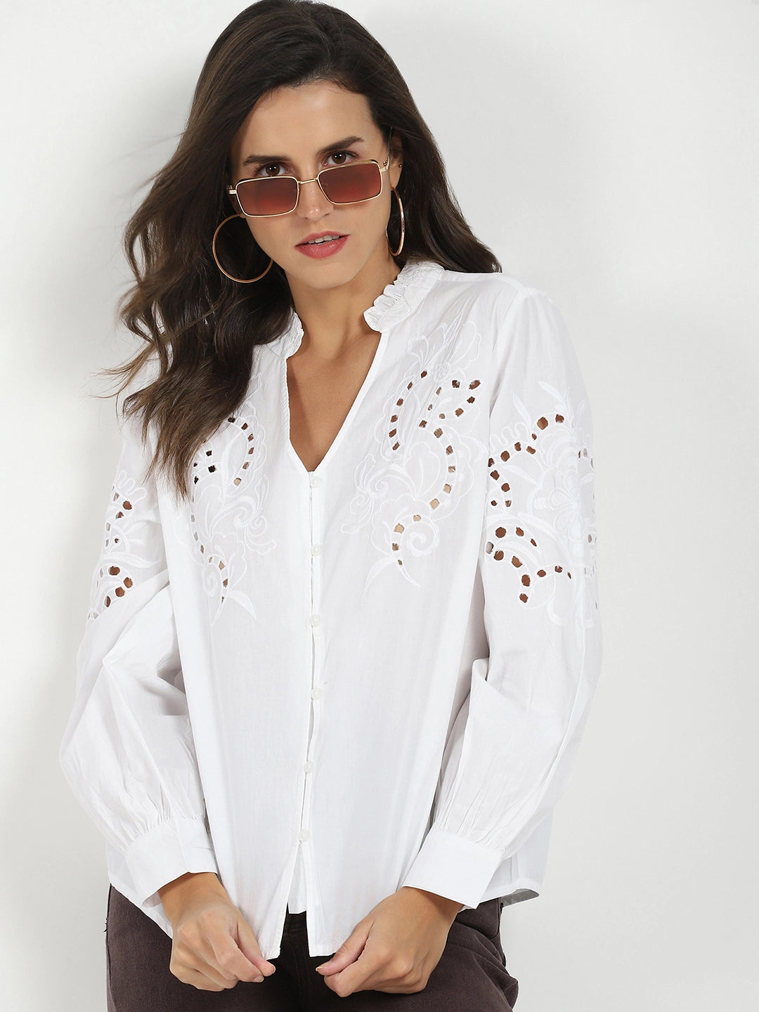 White Schiffli Loose Fit Top