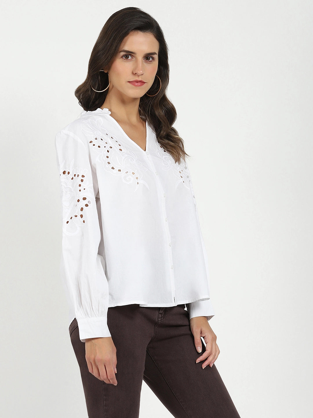 White Schiffli Loose Fit Top
