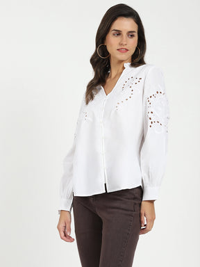 White Schiffli Loose Fit Top