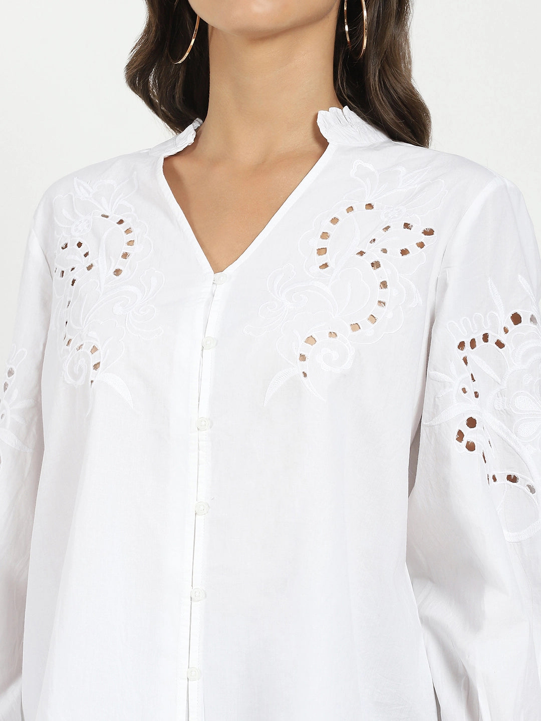 White Schiffli Loose Fit Top