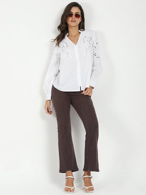 White Schiffli Loose Fit Top