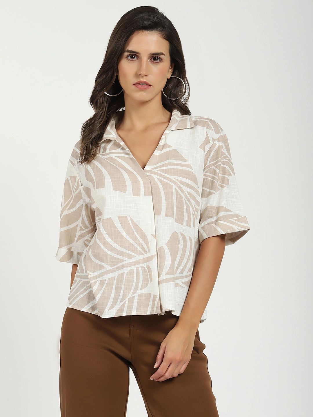 Beige Tropical Cotton Top