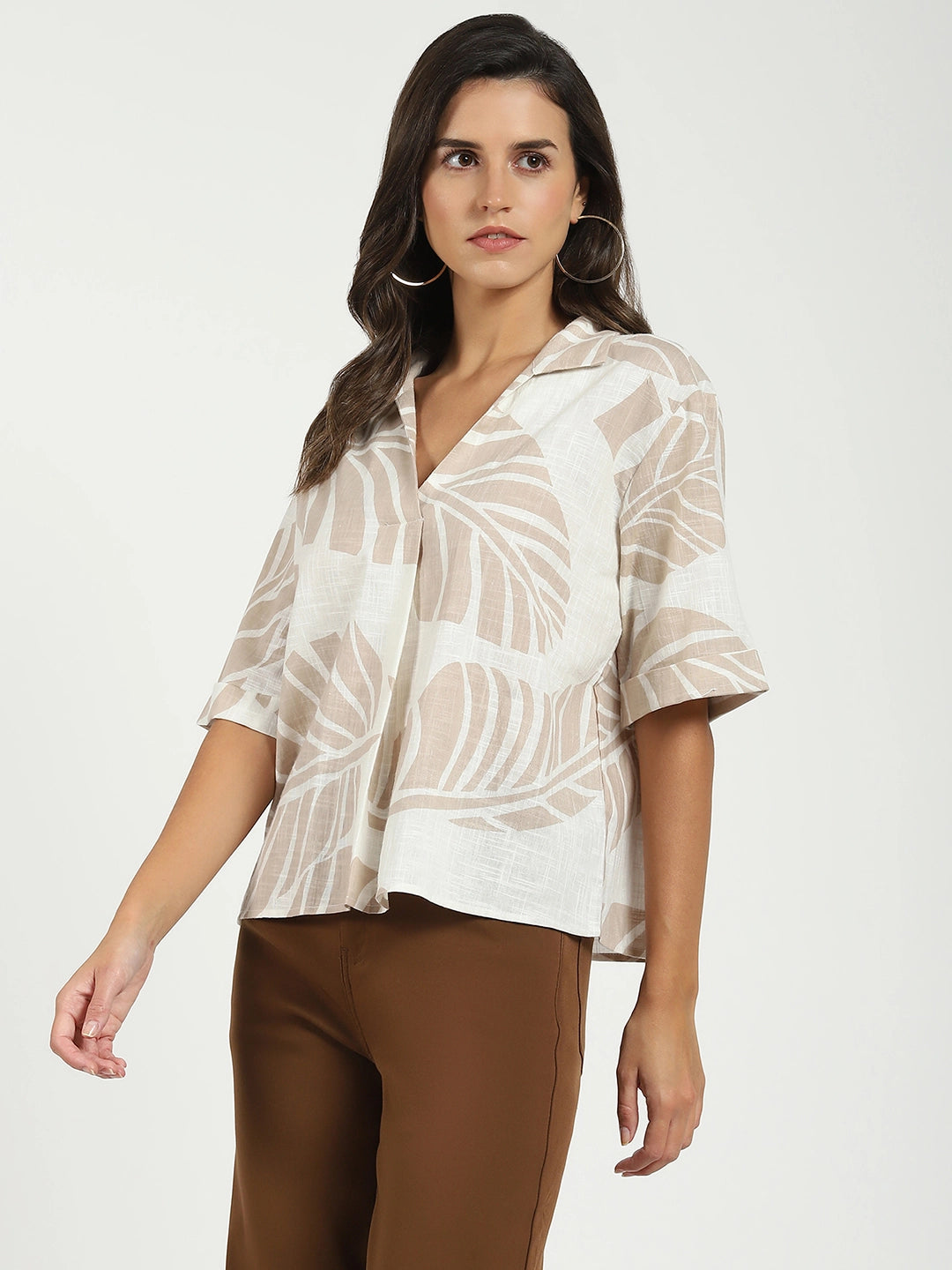 Beige Tropical Cotton Top - Global Republic