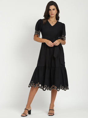 Black Cut Work Tiered  Dress