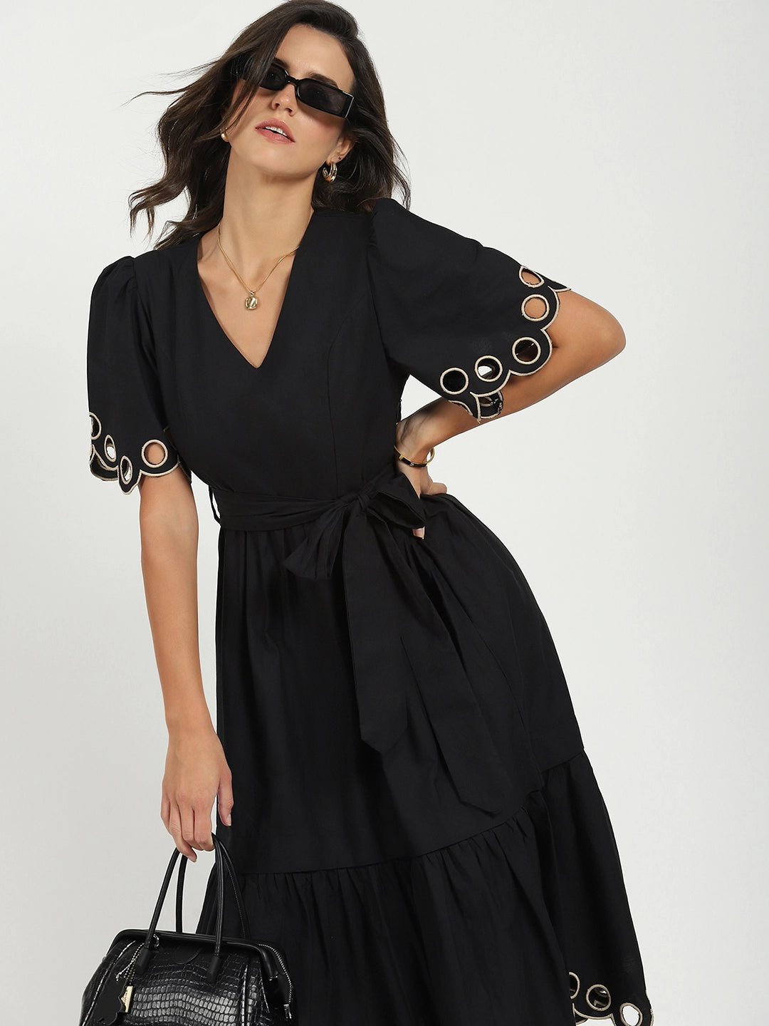 Black Cut Work Tiered  Dress