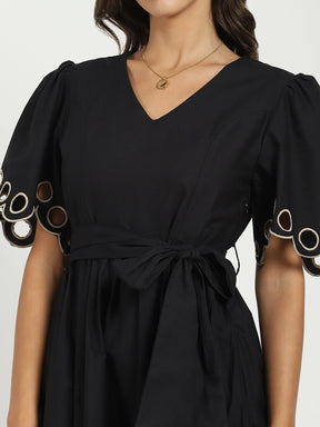 Black Cut Work Tiered  Dress
