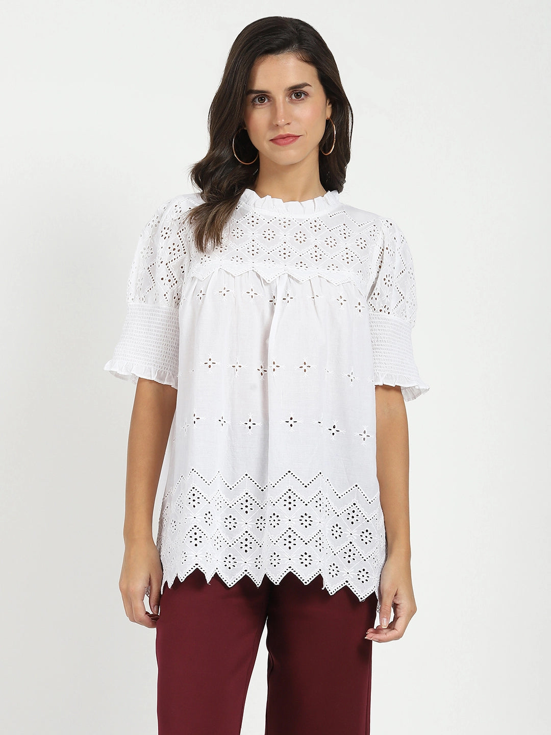 White Embroidered  Schiffli Top