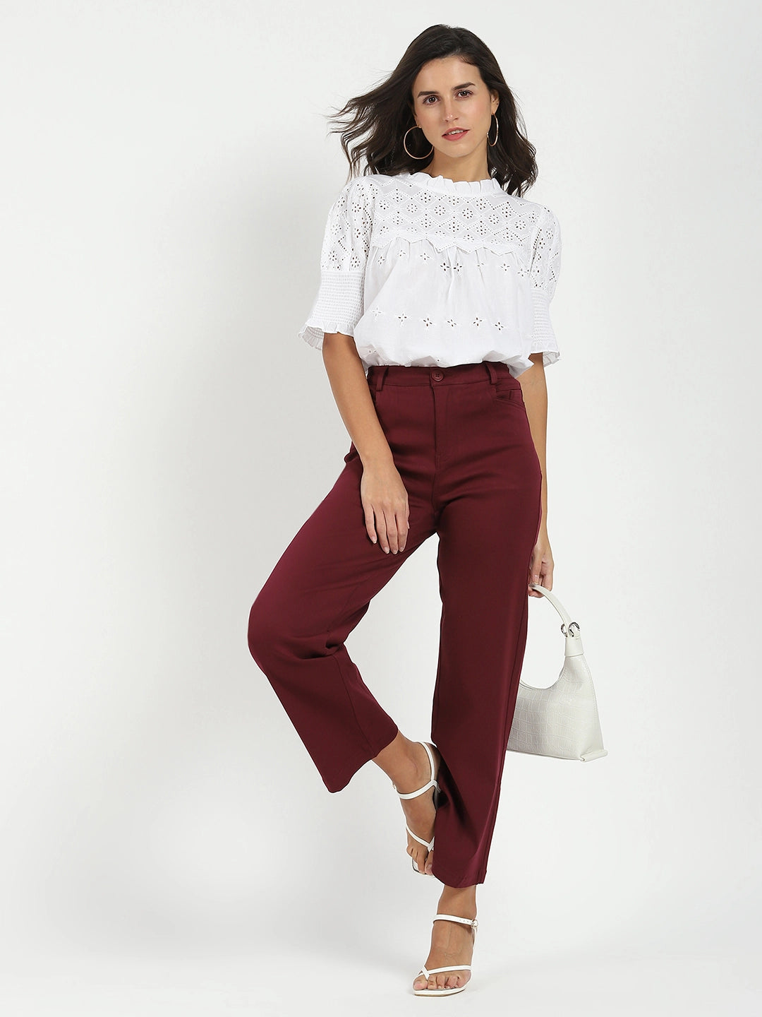 White Embroidered  Schiffli Top