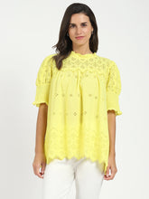 Yellow Embroidered  Schiffli Top