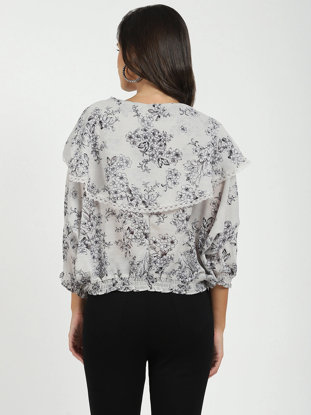 Cream Floral Polyester Top