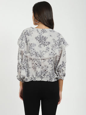 Cream Floral Polyester Top