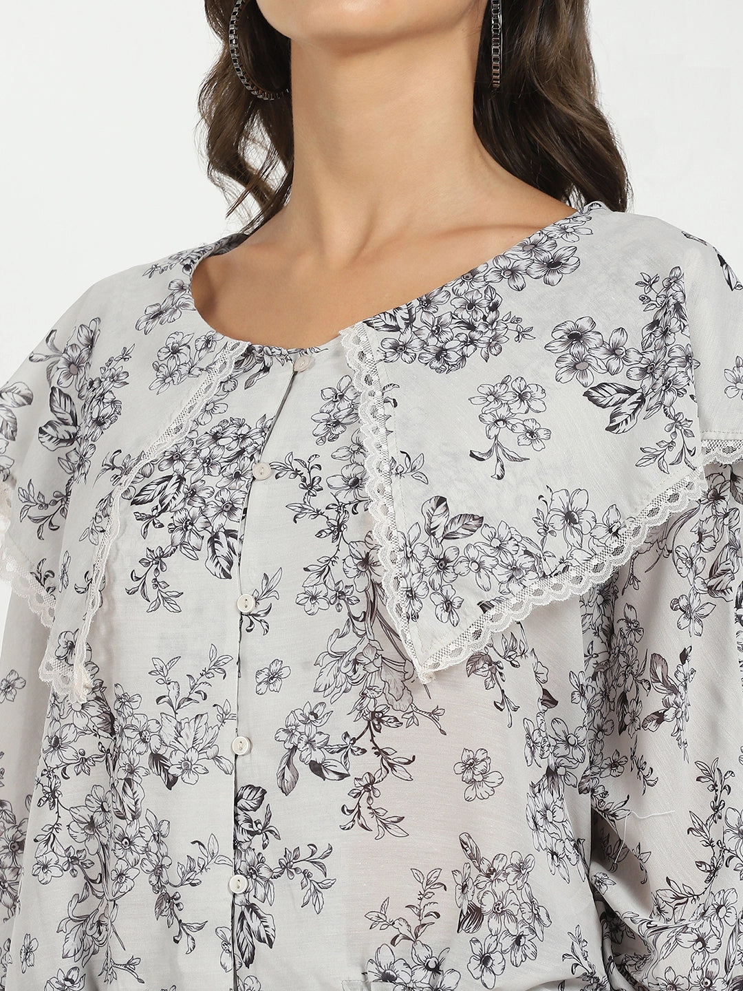 Cream Floral Polyester Top