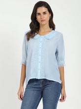 Blue Solid Polyester Top