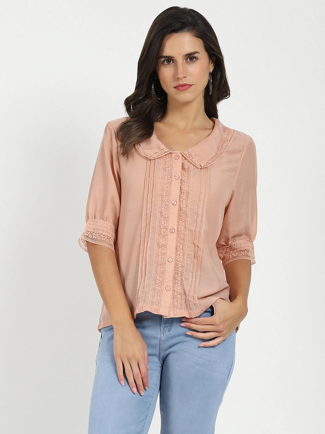 Peach Solid Polyester Top