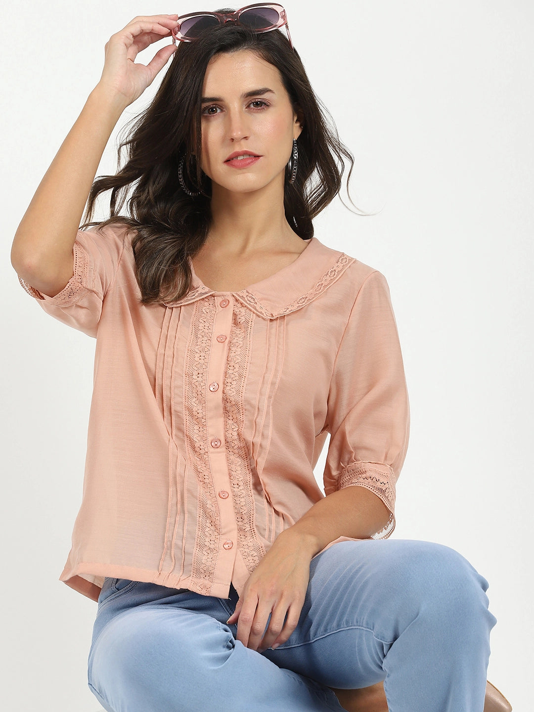 Peach Solid Polyester Top