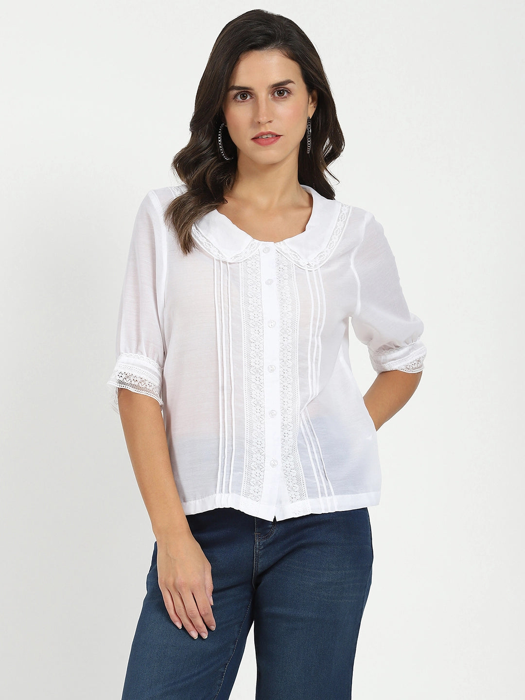 White Solid Polyester Top