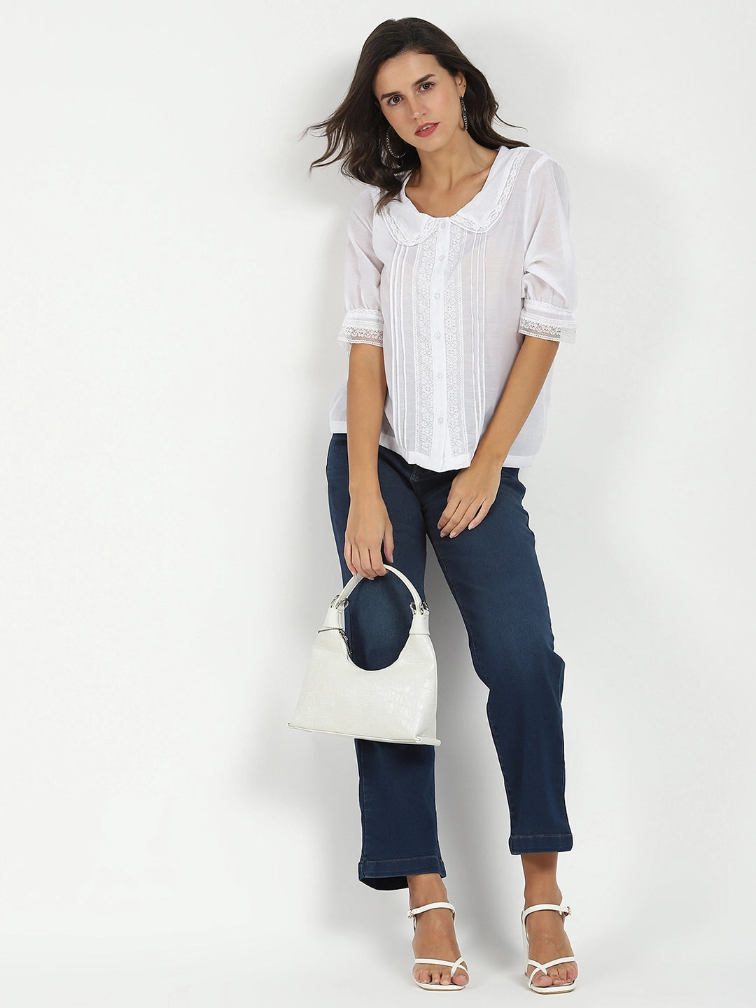 White Solid Polyester Top