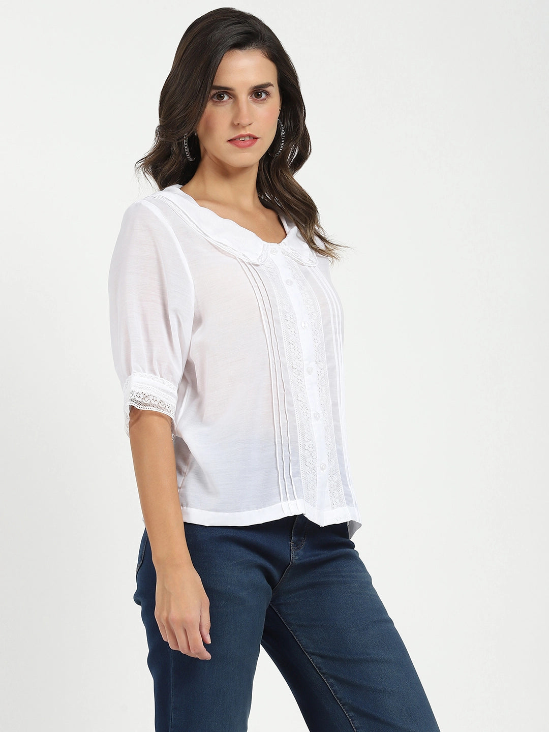 White Solid Polyester Top