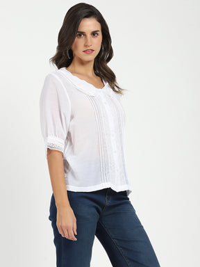White Solid Polyester Top