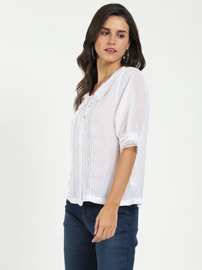 White Solid Polyester Top