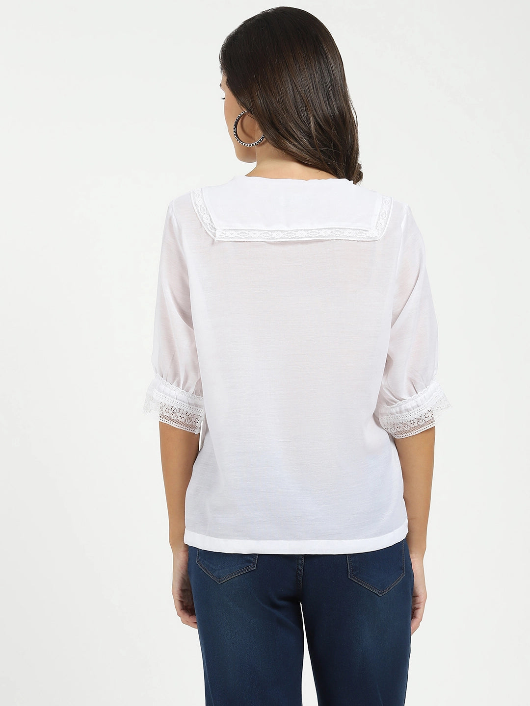 White Solid Polyester Top