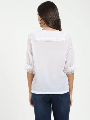 White Solid Polyester Top