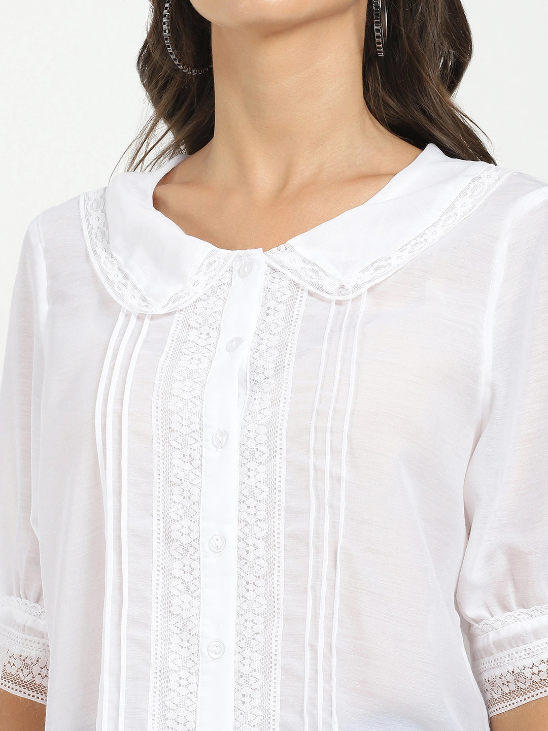 White Solid Polyester Top