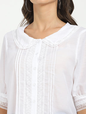 White Solid Polyester Top
