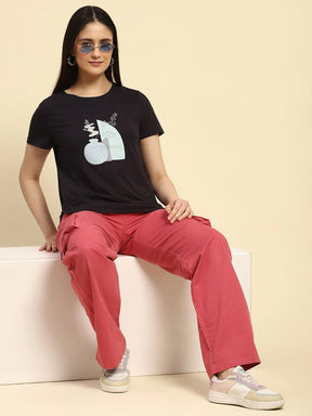 Navy Embroidered Cotton Top