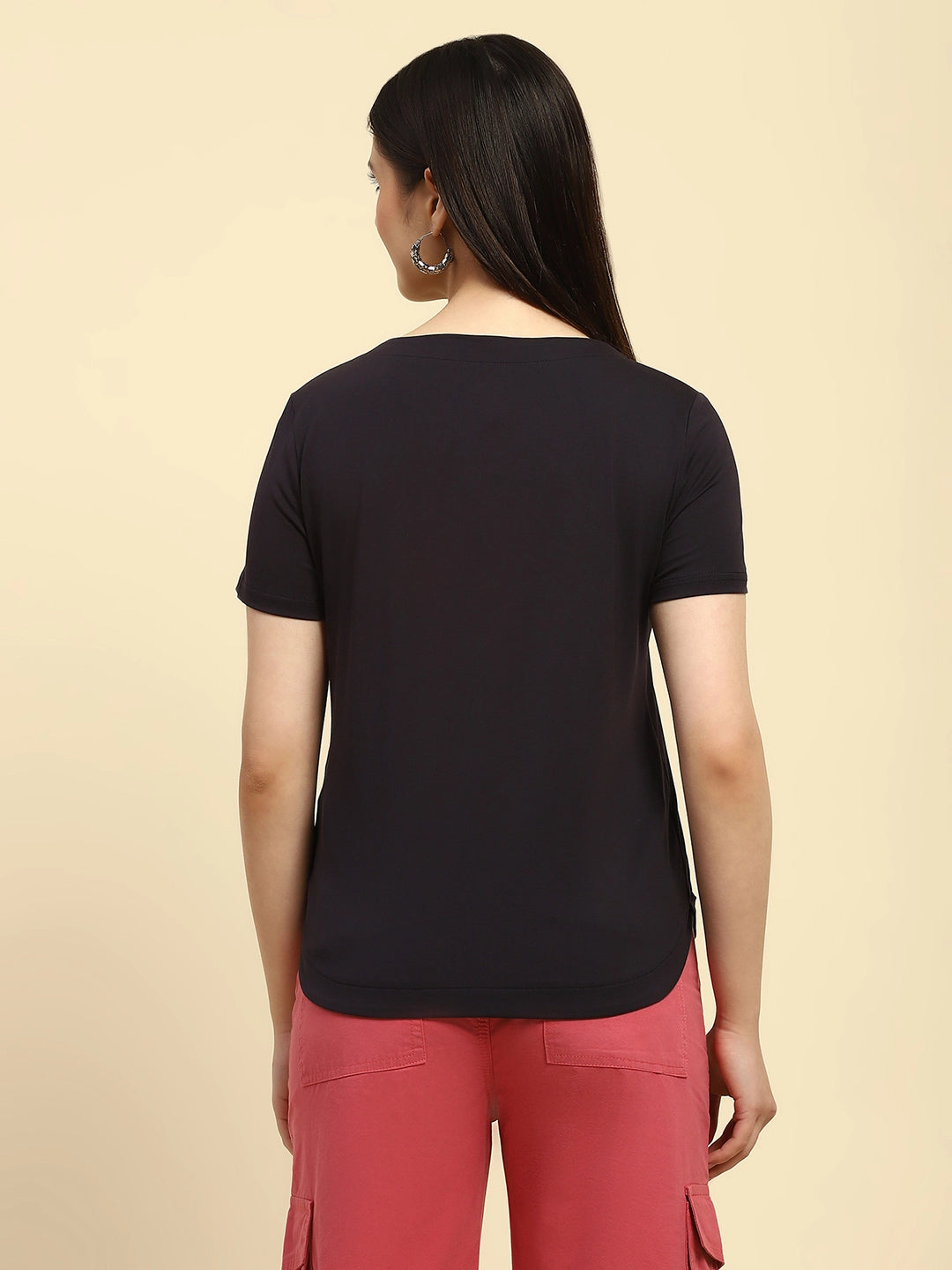 Navy Embroidered Cotton Top