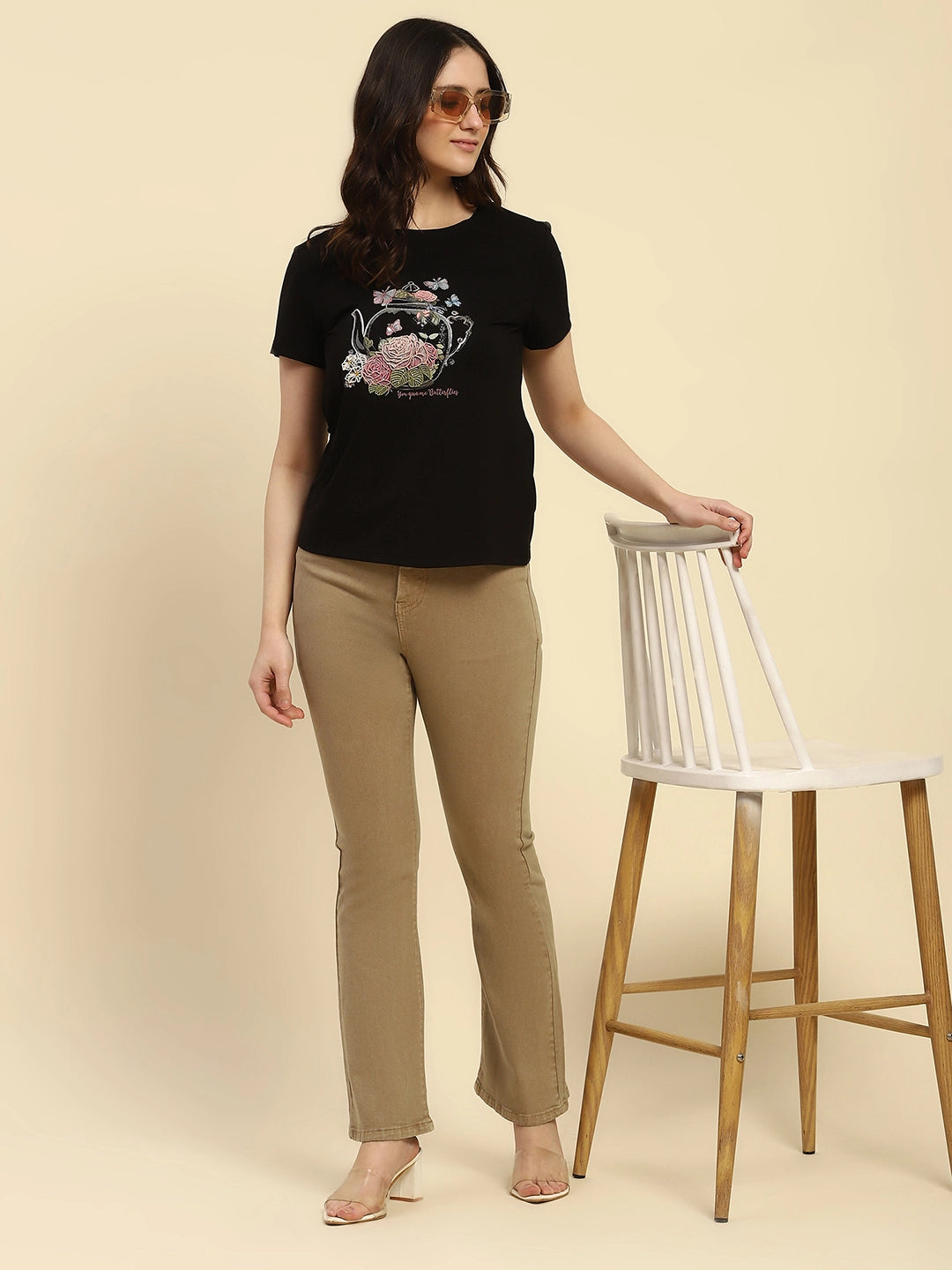Black 3D Embroidered Modal Top - Global Republic