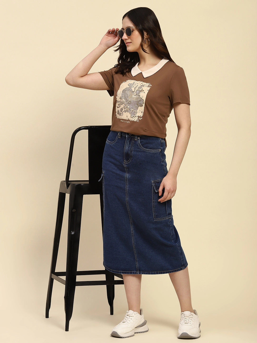 Brown Motivational Quote Viscose Top