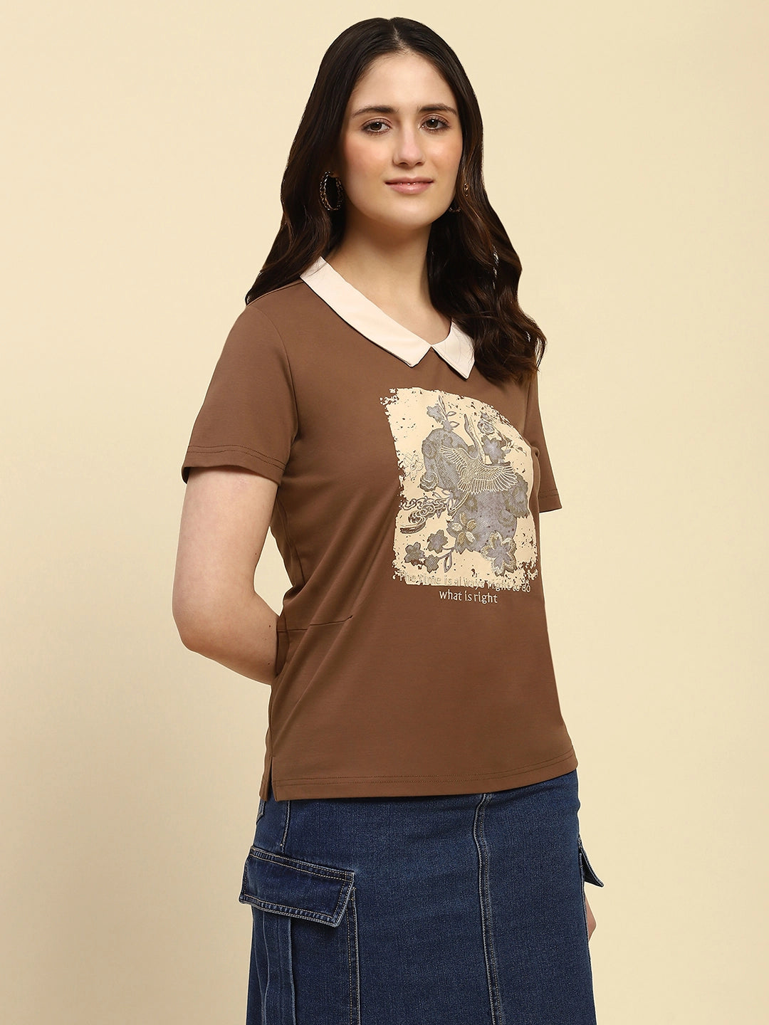 Brown Motivational Quote Viscose Top - Global Republic