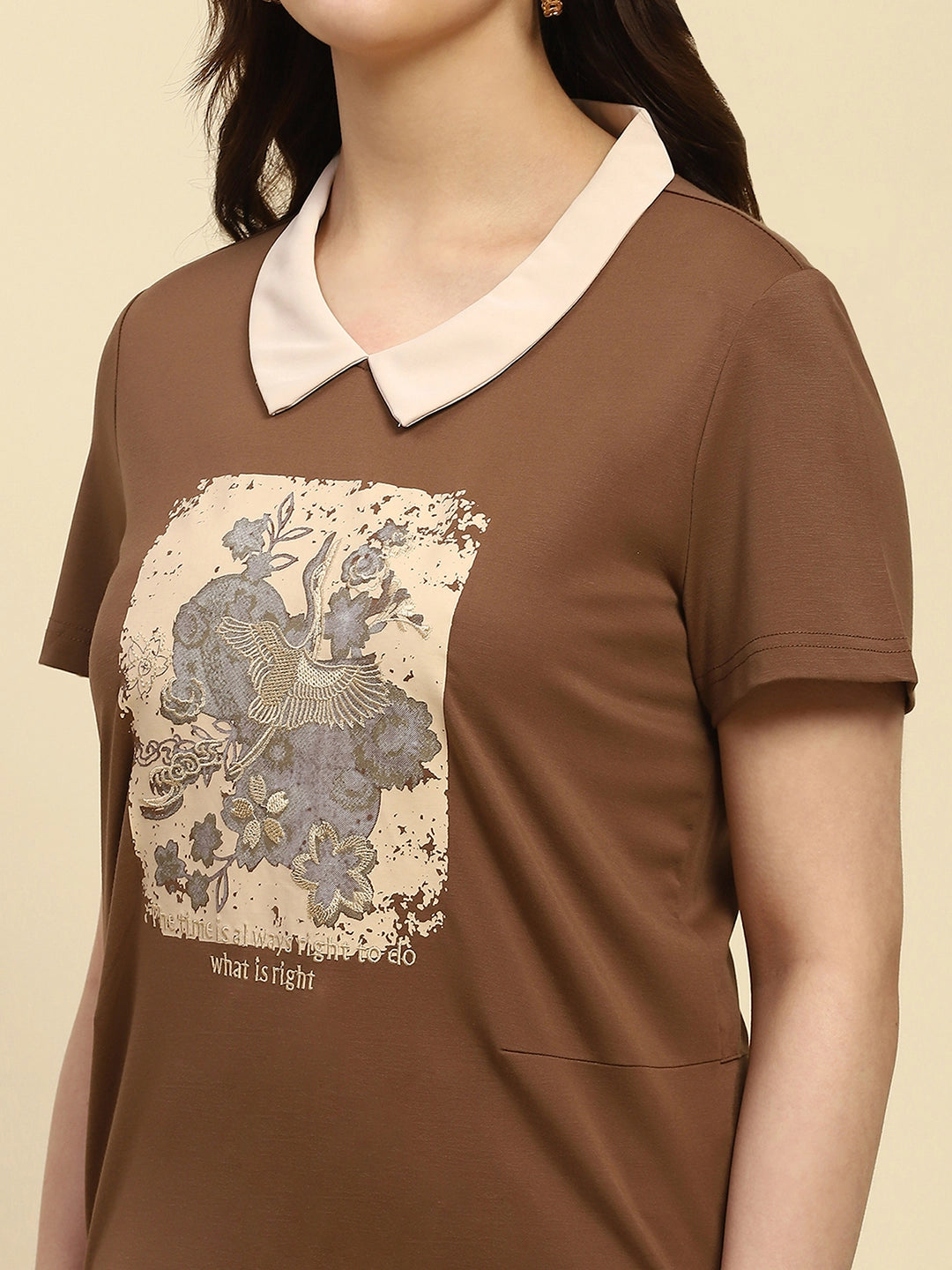 Brown Motivational Quote Viscose Top - Global Republic