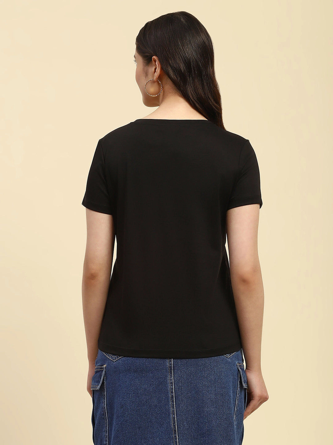 Black Graphic Print Modal Top - Global Republic