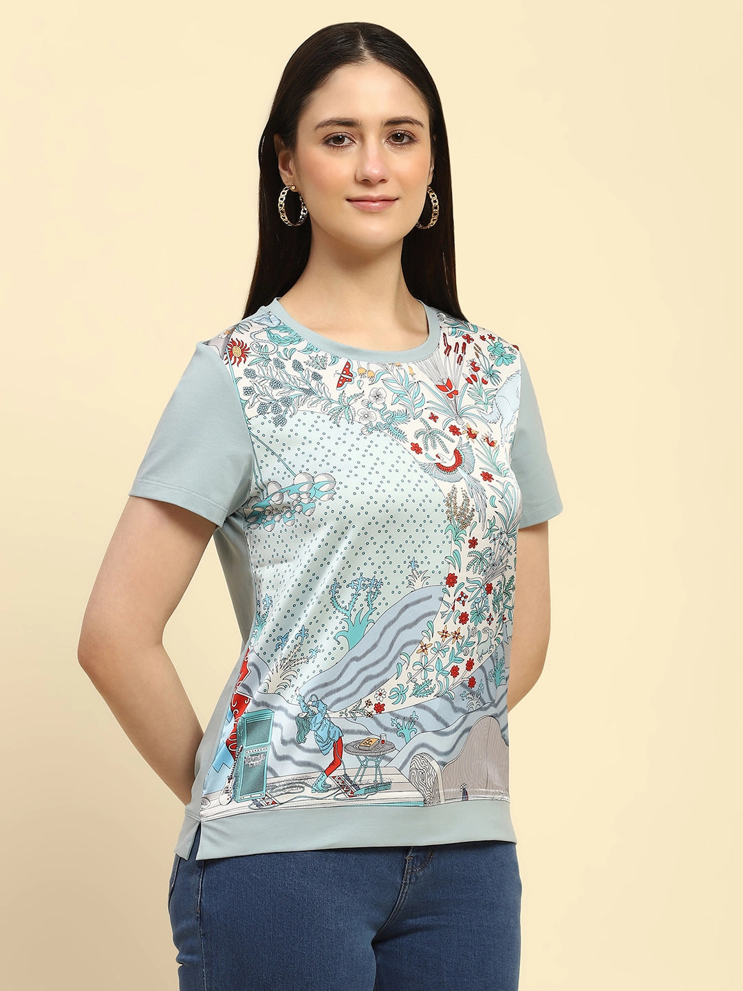 Dusty Blue Graphic Cotton Top