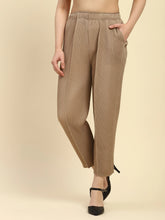 Beige Pleated Poly Blend Loose Lower