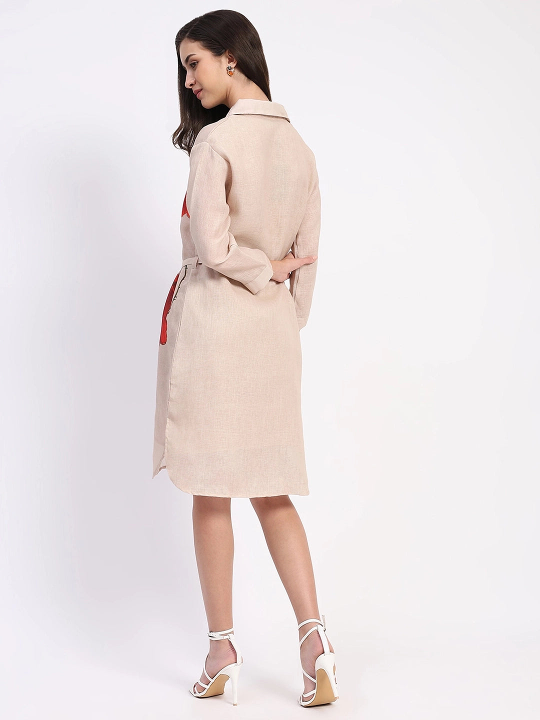 Beige Floral  Linen Dress - Global Republic