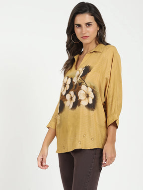 Mustard Viscose Floral Loose Top