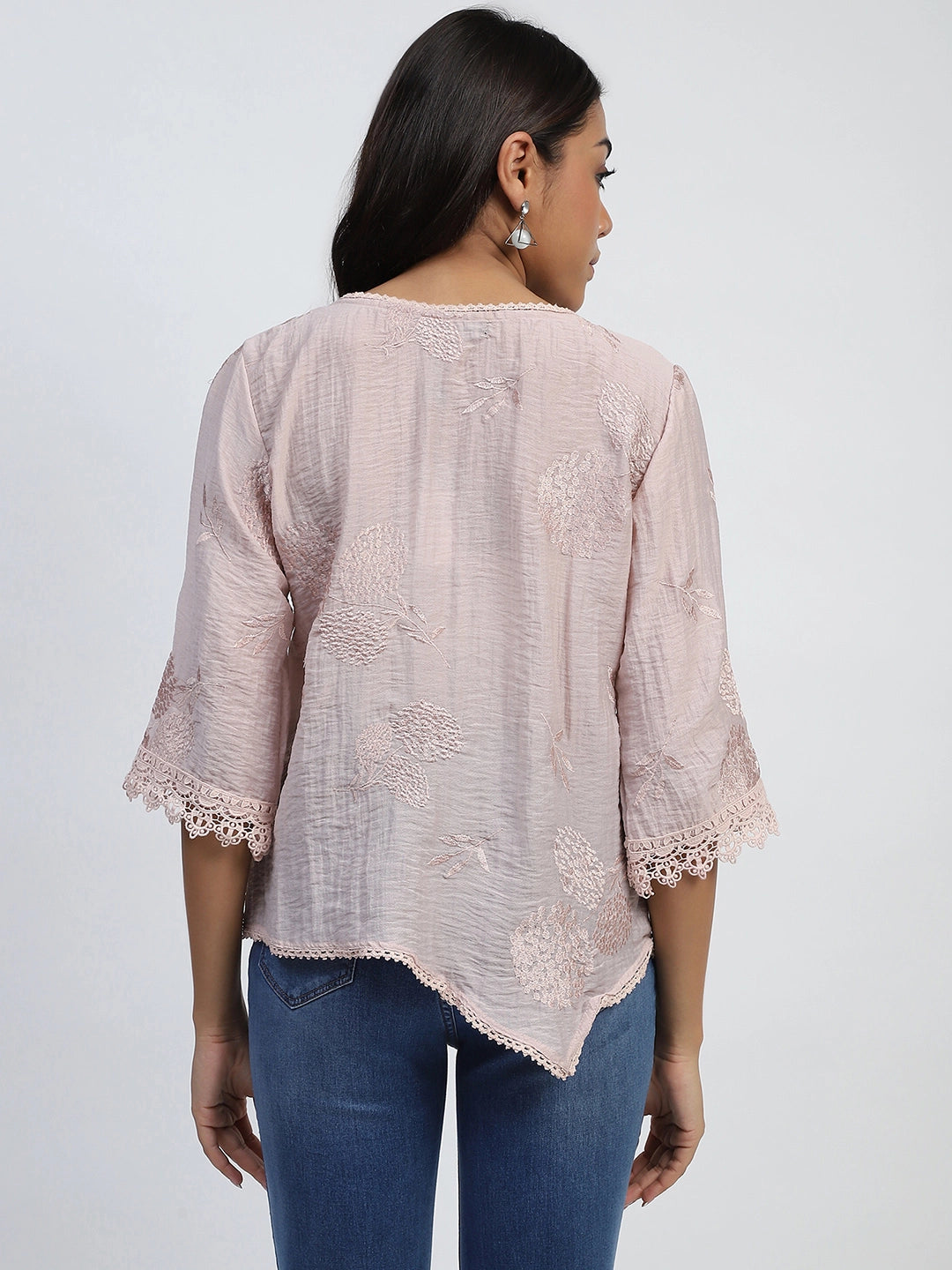 Pink Embroidered Poly Linen Top