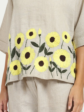Floral Embroidered Linen Loose Top