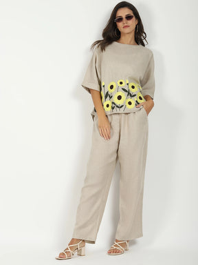 Floral Embroidered Linen Loose Top