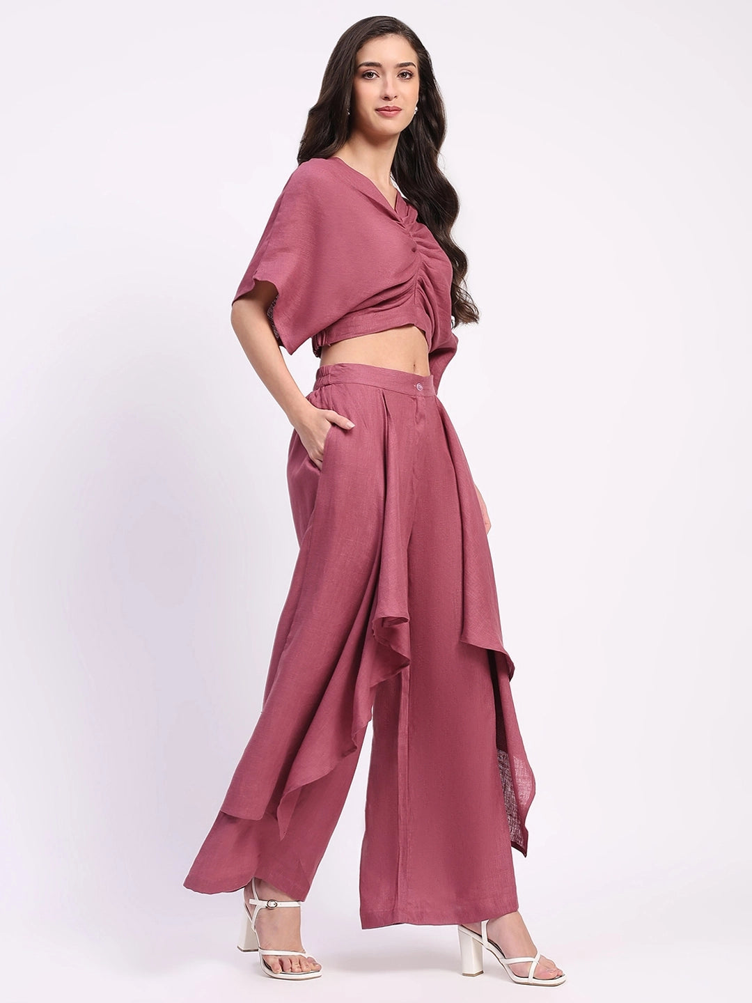 Linen Top with Wide-Leg Panel Bottom