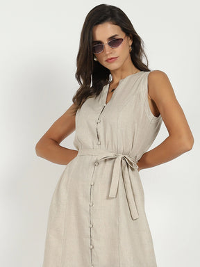 Natural Linen A-Line Dress