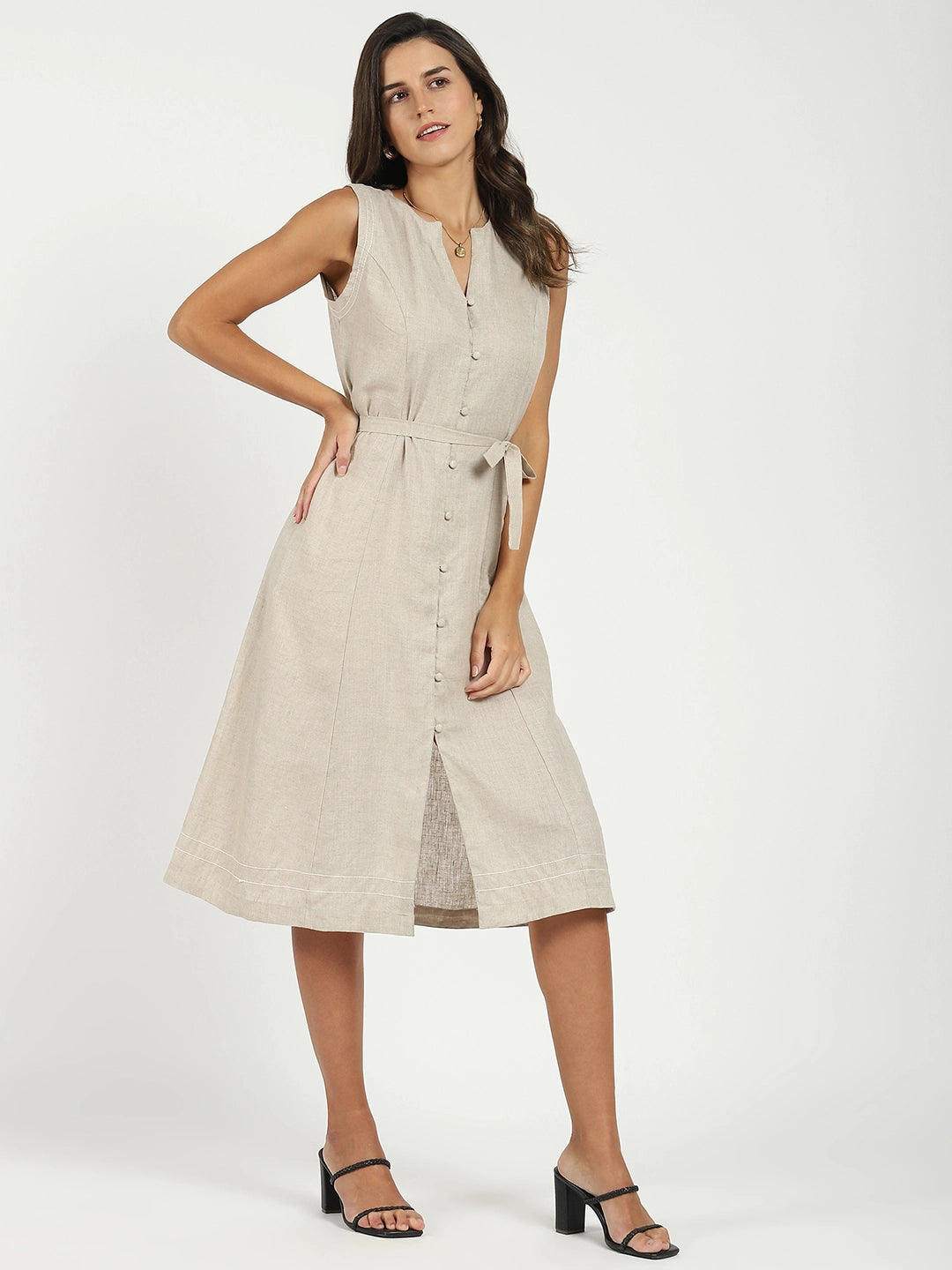 Natural Linen A-Line Dress
