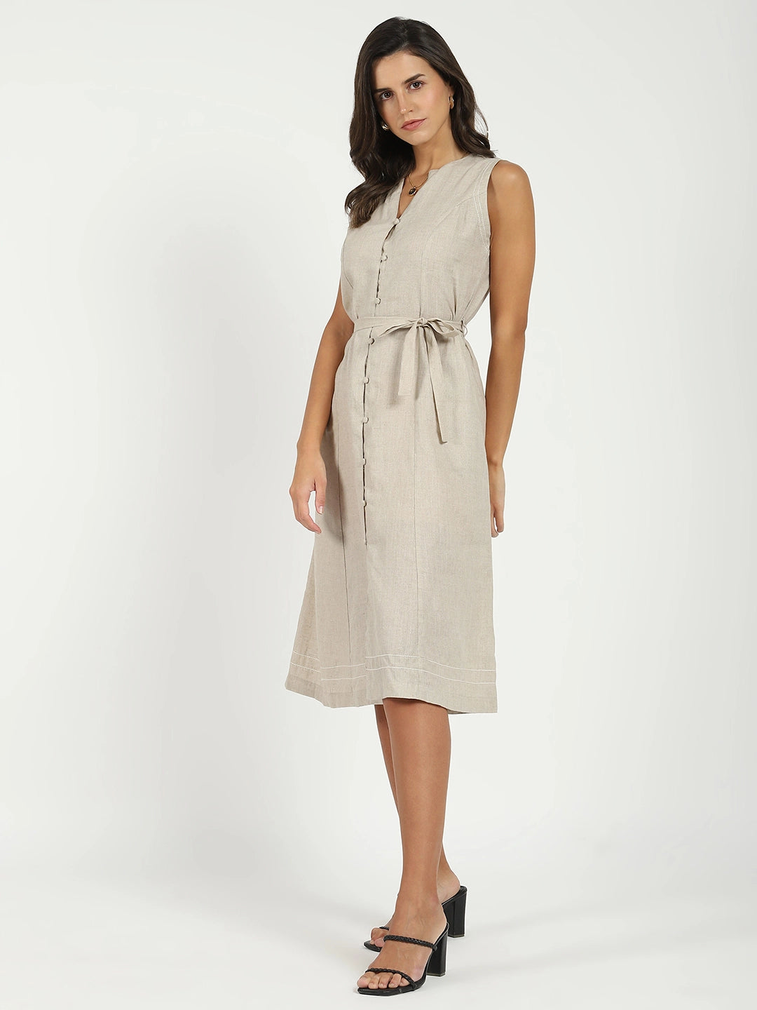 Natural Linen A-Line Dress