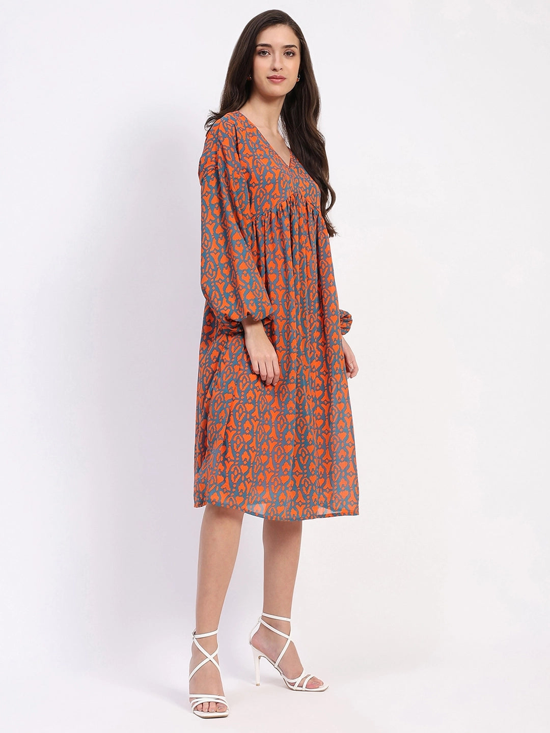 Georgette Abstract Fit & Flare Dress - Global Republic