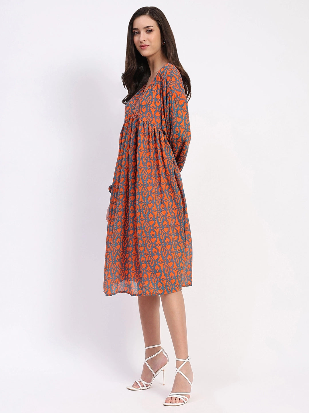 Georgette Abstract Fit & Flare Dress - Global Republic